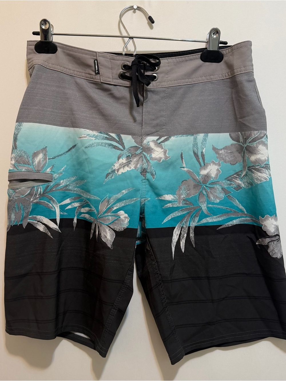 O'Neill Gray, Teal & Black Floral Board Shorts
